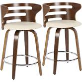 Cosini Swivel Counter Stool in Walnut Wood & Cream Leatherette (Set of 2)